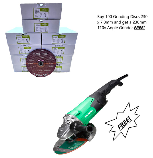 Buy 100 Grinding Discs 230 x 7.0mm and get a HIKOKI 230mm 110v Angle grinder FREE!