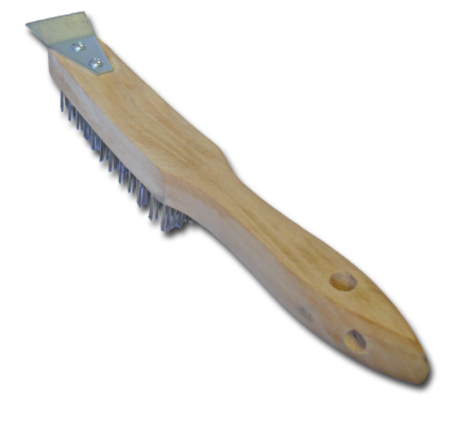 Wooden Handled Brush with Metal Scraper