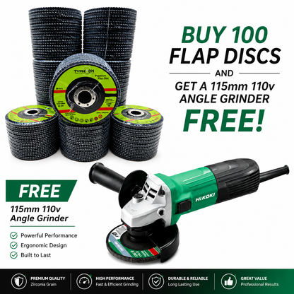 Buy 100 Flap Discs 115 x 22mm 40 grit and get a HIKOKI 115mm 110v Angle grinder FREE!