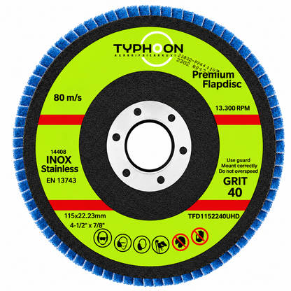 Premium Typhoon Zirconium Flap Discs Metal/Inox, 115mm/4.5" P40/40 grit