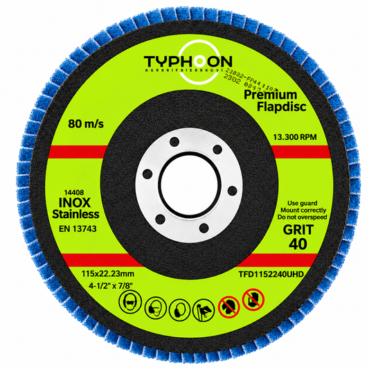 Premium Typhoon Zirconium Flap Discs Metal/Inox, 115mm/4.5" P40/40 grit