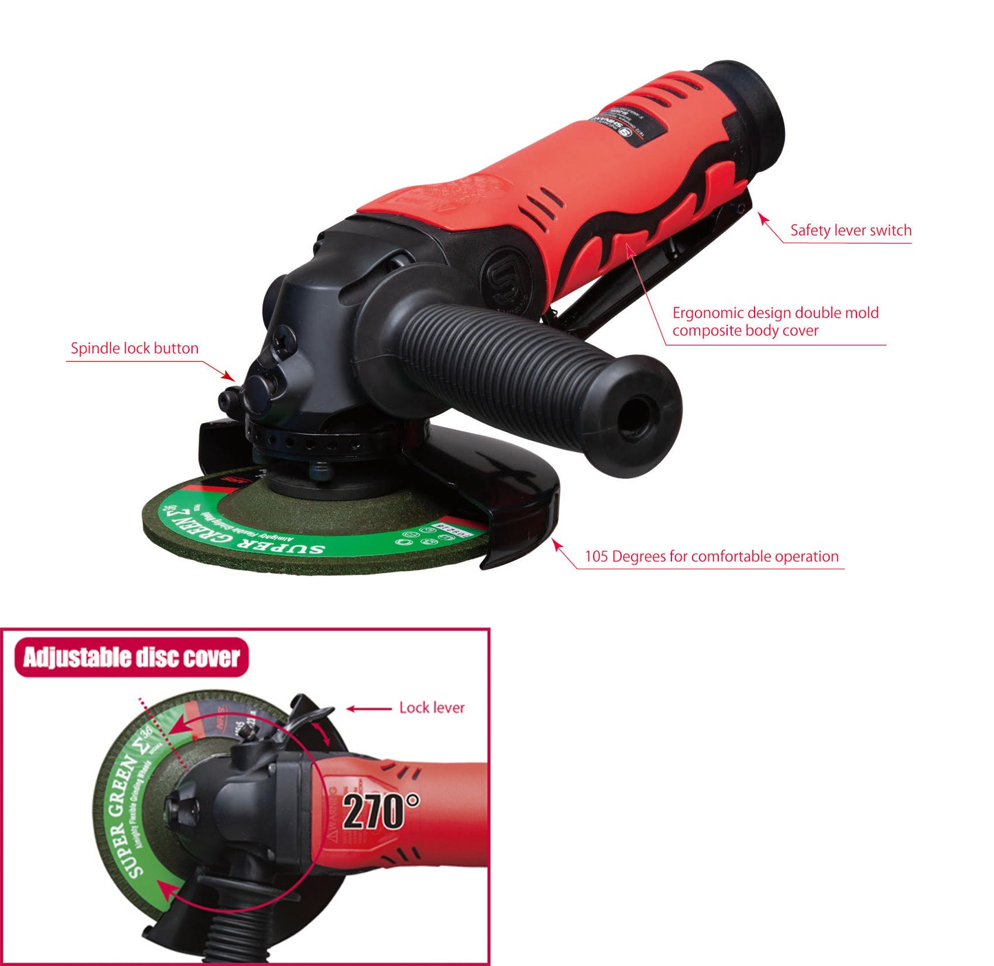 Shinano Angle Grinder 5″/125mm With or Without Exhaust Hose SI-2520L/WH